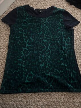 Green and navy Leopard Print Short sleeve sweater